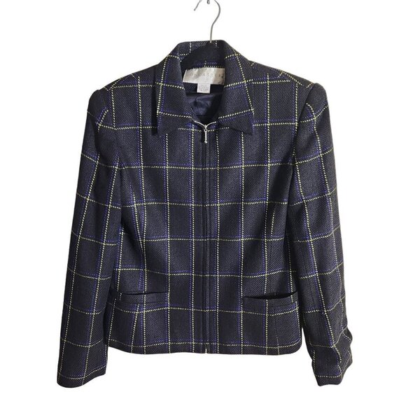 Doncaster Vintage 100% Silk Plaid Woven Blazer Jacket Size 8 - Picture 1 of 5